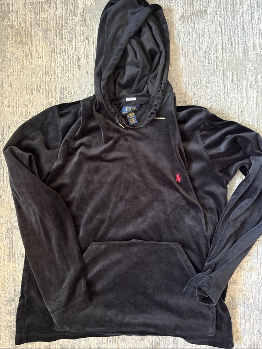 Polo by Ralph Lauren Black Velour Hoodie with Red Pony